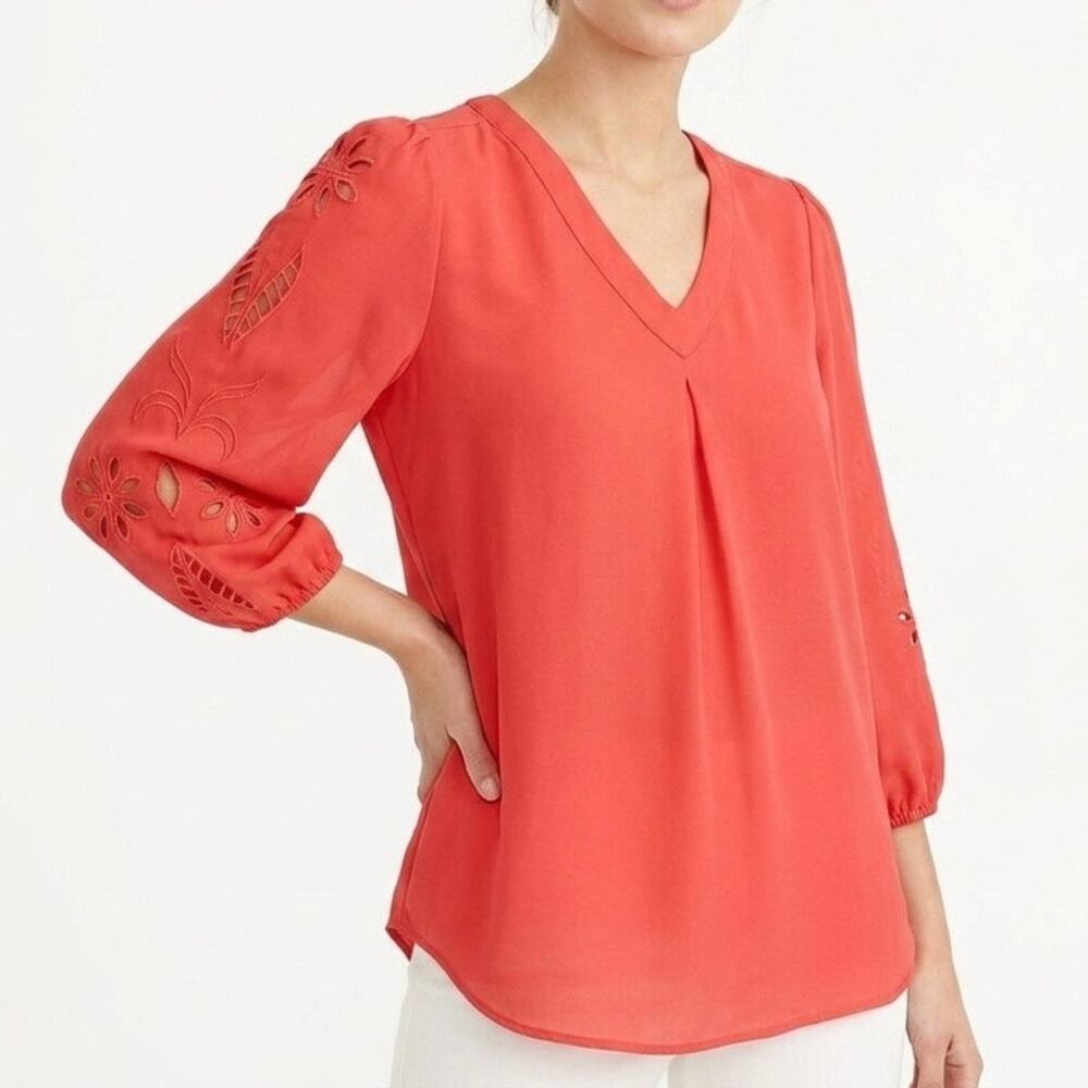 Brixon Ivy Women's Stitch Fix Top XS Elmar Embroidered Cutout Coral Pink V Neck